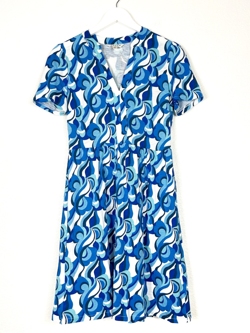 Boden Naomi abstract retro print cotton blend dress blue and white whimsy size 6